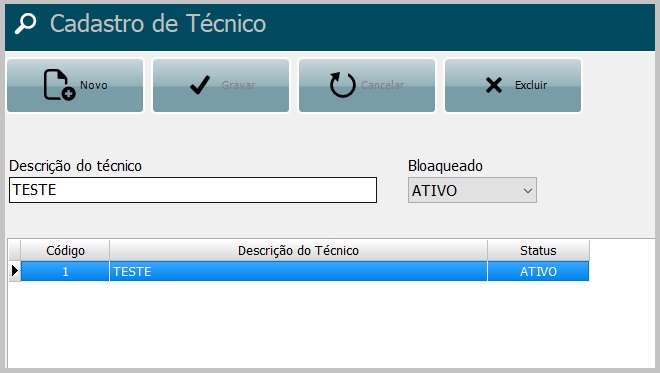 cadastrar tecnico ordem de servico